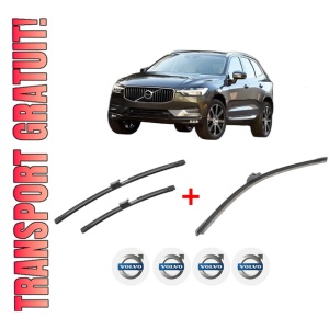 Set 3 stergatoare VOLVO XC60 II (246) din 2017 - 2022, pentru parbriz si luneta fata si spate auto, Bosch Aerotwin, din cauciuc siliconat rezistent, 4 Stickere Auto VOLVO