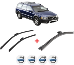 Set 3 stergatoare VOLVO XC70 II (136) din 2007 - 2016, pentru parbriz si luneta fata si spate auto, Bosch Aerotwin, din cauciuc siliconat rezistent, 4 Stickere Auto VOLVO v6701