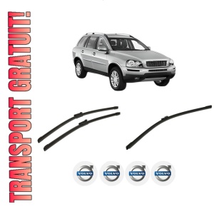 Set 3 stergatoare VOLVO XC90 I (275) din 2002-2014, pentru parbriz si luneta fata si spate auto, Bosch Aerotwin-Aerotwin, din cauciuc siliconat rezistent, 4 Stickere Auto VOLVO