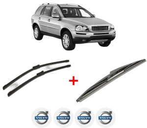 Set 3 stergatoare VOLVO XC90 I (275) din 2002 - 2014, pentru parbriz si luneta fata si spate auto, Bosch Twin, din cauciuc siliconat rezistent, 4 Stickere Auto VOLVO v7901