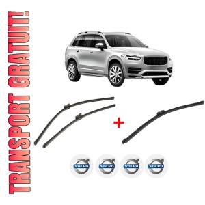 Set 3 stergatoare VOLVO XC90 II (256) din 2014 - 2022, pentru parbriz si luneta fata si spate auto, Valeo Silencio, din cauciuc siliconat rezistent, 4 Stickere Auto VOLVO