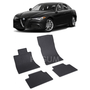 Set 4 covorase Alfa Romeo Giulia 4X2 2020-2025, din cauciuc 100%, compatibile cu autoturismul ALFA ROMEO Giulia v343