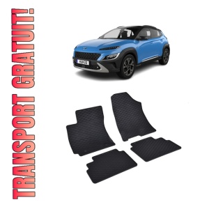 Set 4 covorase Hyundai Kona 2023-prezent, din cauciuc 100%, compatibile cu autoturismul HYUNDAI Kona