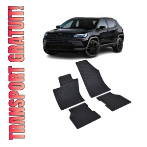 Set 4 covorase Jeep Compass 2021-prezent, din cauciuc 100%, compatibile cu autoturismul JEEP Compass