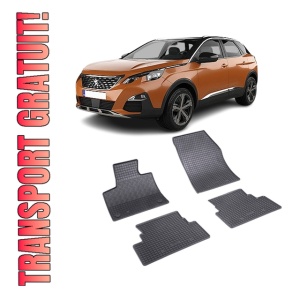 Set 4 covorase Peugeot 3008 2016-2023, din cauciuc 100%, compatibile cu autoturismul PEUGEOT 3008