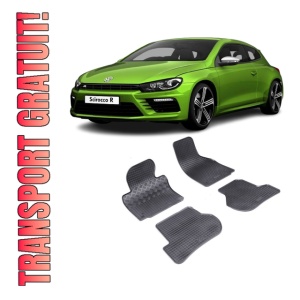 Set 4 covorase Volkswagen Scirocco 2008-2017, din cauciuc 100%, compatibile cu autoturismul Volkswagen Scirocco