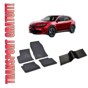 Set 5 covorase ALFA ROMEO JUNIOR ELETTRICA din 04.2024-PREZENT, cu covoras tunel median, CAROSERIE SUV, Presuri cauciuc 100%, compatibil cu autoturismul ALFA ROMEO JUNIOR ELETTRICA, Rigum