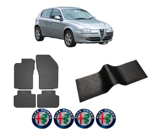 Set 5 covorase auto ALFA ROMEO 147 (937_) din 2006-2015, cu covoras tunel median, presuri auto din cauciuc, 4x Stickere auto cu ALFA ROMEO - Img 2