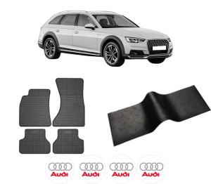 Set 5 covorase auto AUDI A4 Allroad B9 (8WH, 8WJ) din 2015-2020, cu covoras tunel median, presuri auto din cauciuc, 4x Stickere auto cu AUDI - Img 2