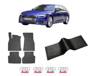 Set 5 covorase auto AUDI A6 C8 Avant (4A5) din 2004-2013, cu covoras tunel median, presuri auto din cauciuc, 4x Stickere auto cu AUDI - Img 2