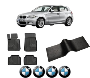 Set 5 covorase auto BMW Seria 1 (E87) din 2004-2011, cu covoras tunel median, presuri auto din cauciuc, 4x Stickere auto cu BMW - Img 2