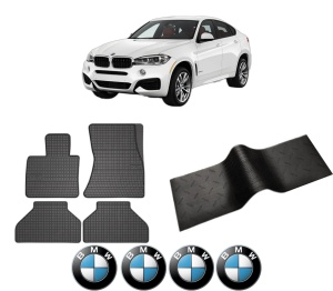Set 5 covorase auto BMW Seria X6 (F16, F86) din 2012-2022, cu covoras tunel median, presuri auto din cauciuc, 4x Stickere auto cu BMW - Img 2