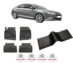 Set 5 covorase auto CITROEN C5 III (RD_) din 2016-2021, cu covoras tunel median, presuri auto din cauciuc, 4x Stickere auto cu CITROEN - Img 2