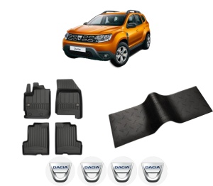 Set 5 covorase auto DACIA DUSTER SUV Van din 2006-2014, cu covoras tunel median, presuri auto din cauciuc, 4x Stickere auto cu DACIA - Img 2