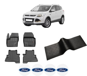 Set 5 covorase auto FORD KUGA II (DM2) din 2009-2020, cu covoras tunel median, presuri auto din cauciuc, 4x Stickere auto cu FORD - Img 2