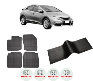 Set 5 covorase auto HONDA CIVIC IX (FK) din 2016-2021, cu covoras tunel median, presuri auto din cauciuc, 4x Stickere auto cu HONDA - Img 2