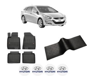 Set 5 covorase auto HYUNDAI i40 I CW (VF) din 2008-2017, cu covoras tunel median, presuri auto din cauciuc, 4x Stickere auto cu HYUNDAI - Img 2