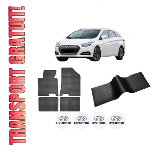 Set 5 covorase auto HYUNDAI i40 I Kombi Van (VF) din 2015-2019, cu covoras tunel median, presuri auto din cauciuc, 4x Stickere auto cu HYUNDAI