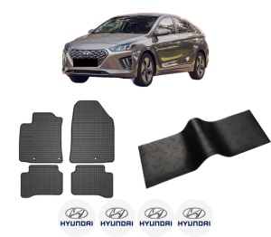 Set 5 covorase auto HYUNDAI IONIQ (AE) din 2013-2018, cu covoras tunel median, presuri auto din cauciuc, 4x Stickere auto cu HYUNDAI - Img 2