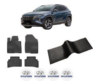 Set 5 covorase auto HYUNDAI TUCSON (NX4E, NX4A) din 2006-2014, cu covoras tunel median, presuri auto din cauciuc, 4x Stickere auto cu HYUNDAI - Img 2