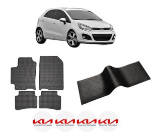Set 5 covorase auto KIA RIO III (UB) din 2010-2016, cu covoras tunel median, presuri auto din cauciuc, 4x Stickere auto cu KIA - Img 2