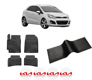 Set 5 covorase auto KIA RIO III (UB) din 2010-2016, cu covoras tunel median, presuri auto din cauciuc, 4x Stickere auto cu KIA - Img 2