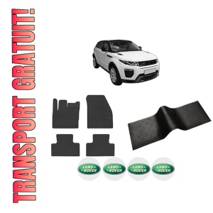 Set 5 covorase auto LAND ROVER RANGE ROVER EVOQUE VAN (L538) din 2007-2018, cu covoras tunel median, presuri auto din cauciuc, 4x Stickere auto cu LAND ROVER