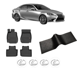 Set 5 covorase auto LEXUS IS III (_E3_) din 2008-2017, cu covoras tunel median, presuri auto din cauciuc, 4x Stickere auto cu LEXUS - Img 2