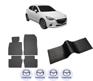 Set 5 covorase auto MAZDA 2 Hatchback (DL, DJ) din 2016-2020, cu covoras tunel median, presuri auto din cauciuc, 4x Stickere auto cu MAZDA - Img 2
