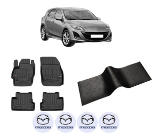 Set 5 covorase auto MAZDA 3 (BL) din 2007-2015, cu covoras tunel median, presuri auto din cauciuc, 4x Stickere auto cu MAZDA - Img 2