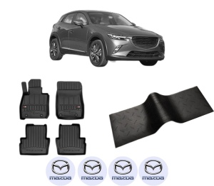 Set 5 covorase auto MAZDA CX-3 (DK) din 2012-2015, cu covoras tunel median, presuri auto din cauciuc, 4x Stickere auto cu MAZDA - Img 2