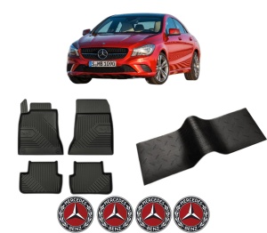 Set 5 covorase auto MERCEDES-BENZ CLA Coupe (C117) din 2017-2020, cu covoras tunel median, presuri auto din cauciuc, 4x Stickere auto cu MERCEDES-BENZ - Img 2