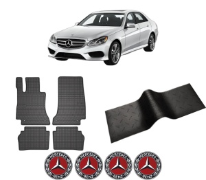 Set 5 covorase auto MERCEDES-BENZ E-CLASS (W213) din 2013-2016, cu covoras tunel median, presuri auto din cauciuc, 4x Stickere auto cu MERCEDES-BENZ - Img 2