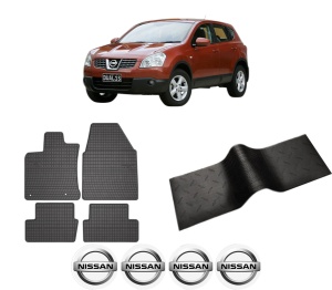 Set 5 covorase auto NISSAN QASHQAI I (J10, NJ10) din 2006-2015, cu covoras tunel median, presuri auto din cauciuc, 4x Stickere auto cu NISSAN - Img 2