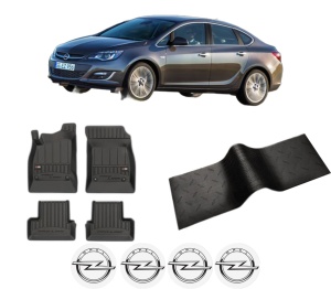 Set 5 covorase auto OPEL ASTRA J Saloon din 2018-2024, cu covoras tunel median, presuri auto din cauciuc, 4x Stickere auto cu OPEL - Img 2