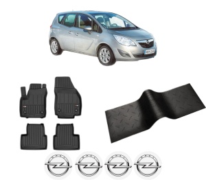 Set 5 covorase auto OPEL MERIVA B MPV (S10) din 2016-2020, cu covoras tunel median, presuri auto din cauciuc, 4x Stickere auto cu OPEL - Img 2