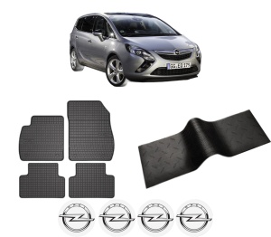 Set 5 covorase auto OPEL ZAFIRA TOURER C (P12) din 2016-2019, cu covoras tunel median, presuri auto din cauciuc, 4x Stickere auto cu OPEL - Img 2