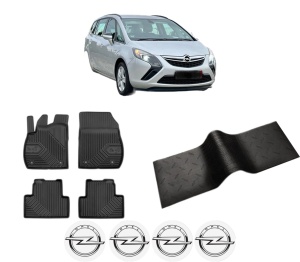Set 5 covorase auto OPEL ZAFIRA TOURER C VAN (P12) din 2006-2015, cu covoras tunel median, presuri auto din cauciuc, 4x Stickere auto cu OPEL - Img 2