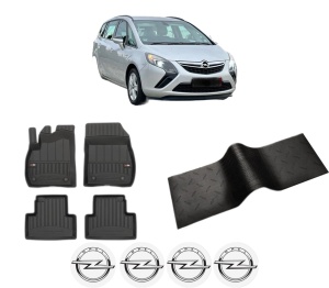Set 5 covorase auto OPEL ZAFIRA TOURER C VAN (P12) din 2006-2015, cu covoras tunel median, presuri auto din cauciuc, 4x Stickere auto cu OPEL - Img 2