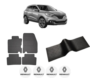 Set 5 covorase auto RENAULT KADJAR (HA_, HL_) din 2007-2015, cu covoras tunel median, presuri auto din cauciuc, 4x Stickere auto cu RENAULT - Img 2
