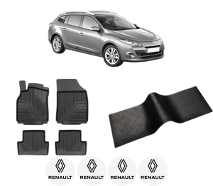 Set 5 covorase auto RENAULT MEGANE III Grandtour (KZ0/1) din 2013-2020, cu covoras tunel median, presuri auto din cauciuc, 4x Stickere auto cu RENAULT - Img 2