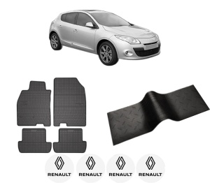 Set 5 covorase auto RENAULT MEGANE III Hatchback Van (BZ_) din 2009-2017, cu covoras tunel median, presuri auto din cauciuc, 4x Stickere auto cu RENAULT - Img 2