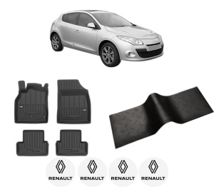 Set 5 covorase auto RENAULT MEGANE III Hatchback Van (BZ_) din 2009-2017, cu covoras tunel median, presuri auto din cauciuc, 4x Stickere auto cu RENAULT - Img 2
