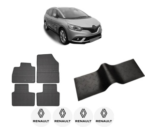 Set 5 covorase auto RENAULT SCENIC IV (J9_) din 2010-2018, cu covoras tunel median, presuri auto din cauciuc, 4x Stickere auto cu RENAULT - Img 2