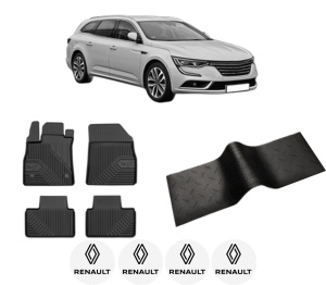 Set 5 covorase auto RENAULT TALISMAN Grandtour (KP_) din 2010-2023, cu covoras tunel median, presuri auto din cauciuc, 4x Stickere auto cu RENAULT - Img 2