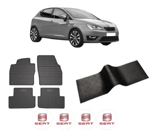 Set 5 covorase auto SEAT IBIZA V (KJ1, KJG) din 2008-2015, cu covoras tunel median, presuri auto din cauciuc, 4x Stickere auto cu SEAT - Img 2