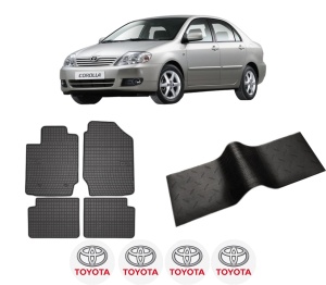 Set 5 covorase auto TOYOTA COROLLA Saloon (_E12_) din 2014-2019, cu covoras tunel median, presuri auto din cauciuc, 4x Stickere auto cu TOYOTA - Img 2