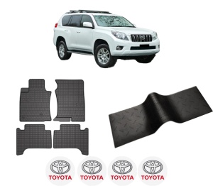 Set 5 covorase auto TOYOTA LAND CRUISER PRADO (_J15_) din 2014-2022, cu covoras tunel median, presuri auto din cauciuc, 4x Stickere auto cu TOYOTA - Img 2