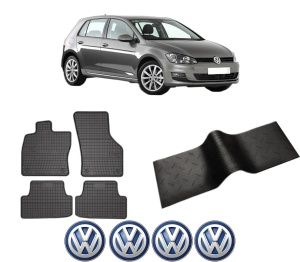 Set 5 covorase auto Volkswagen GOLF VII (5G1, BQ1, BE1, BE2) din 2014-2015, cu covoras tunel median, presuri auto din cauciuc, 4x Stickere auto cu Volkswagen - Img 2