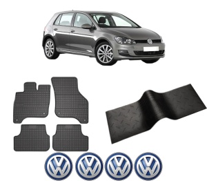 Set 5 covorase auto Volkswagen GOLF VII (5G1, BQ1, BE1, BE2) din 2014-2015, cu covoras tunel median, presuri auto din cauciuc, 4x Stickere auto cu Volkswagen - Img 2
